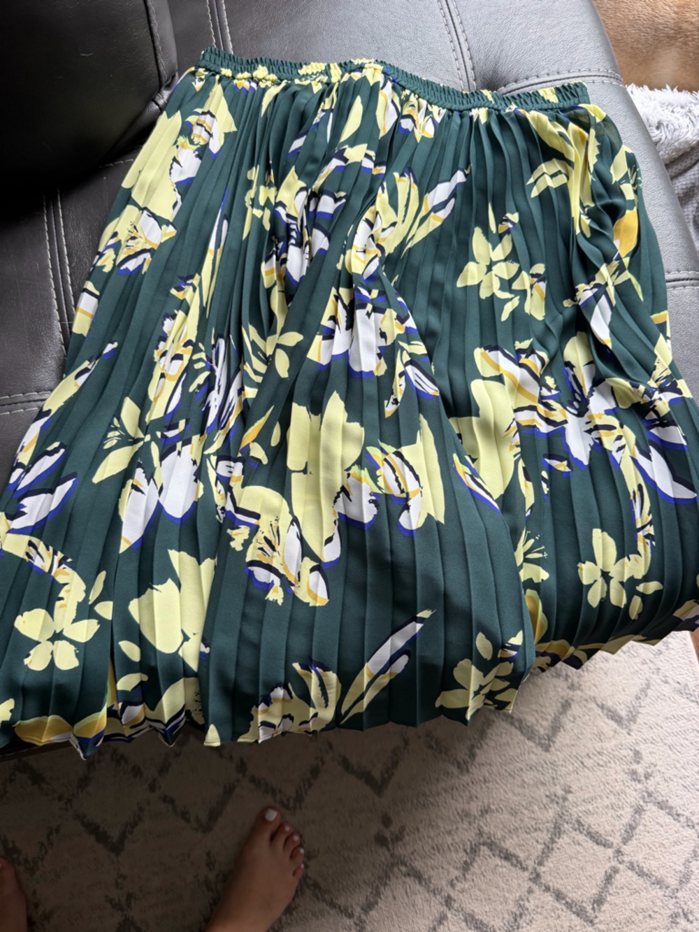 Halogen Green Floral Waistband Midi Skirt